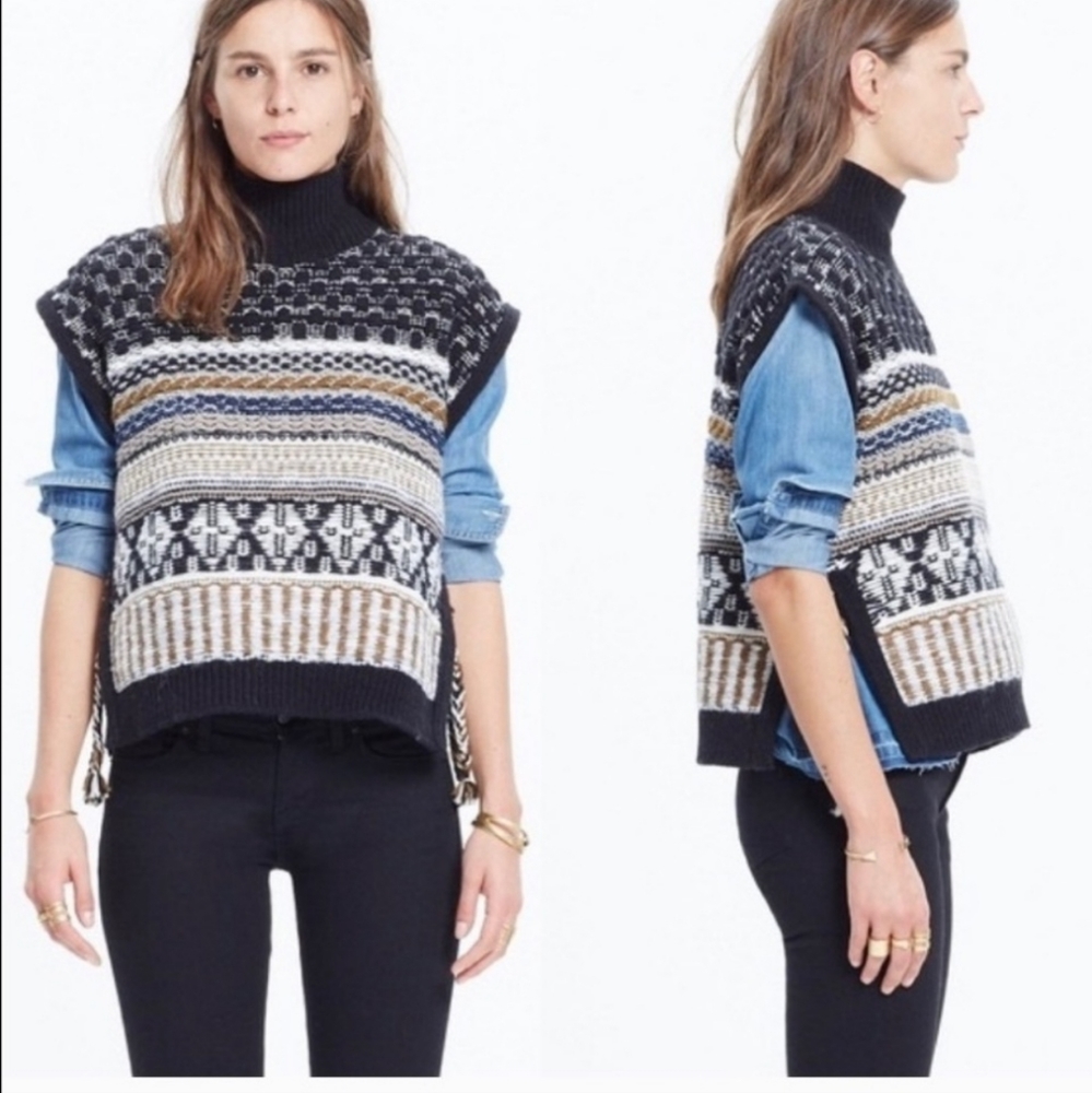 Madewell Black and Cream Patterned Sweater Vest